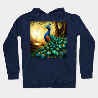 Peacock in a Nature Landscape Hoodie